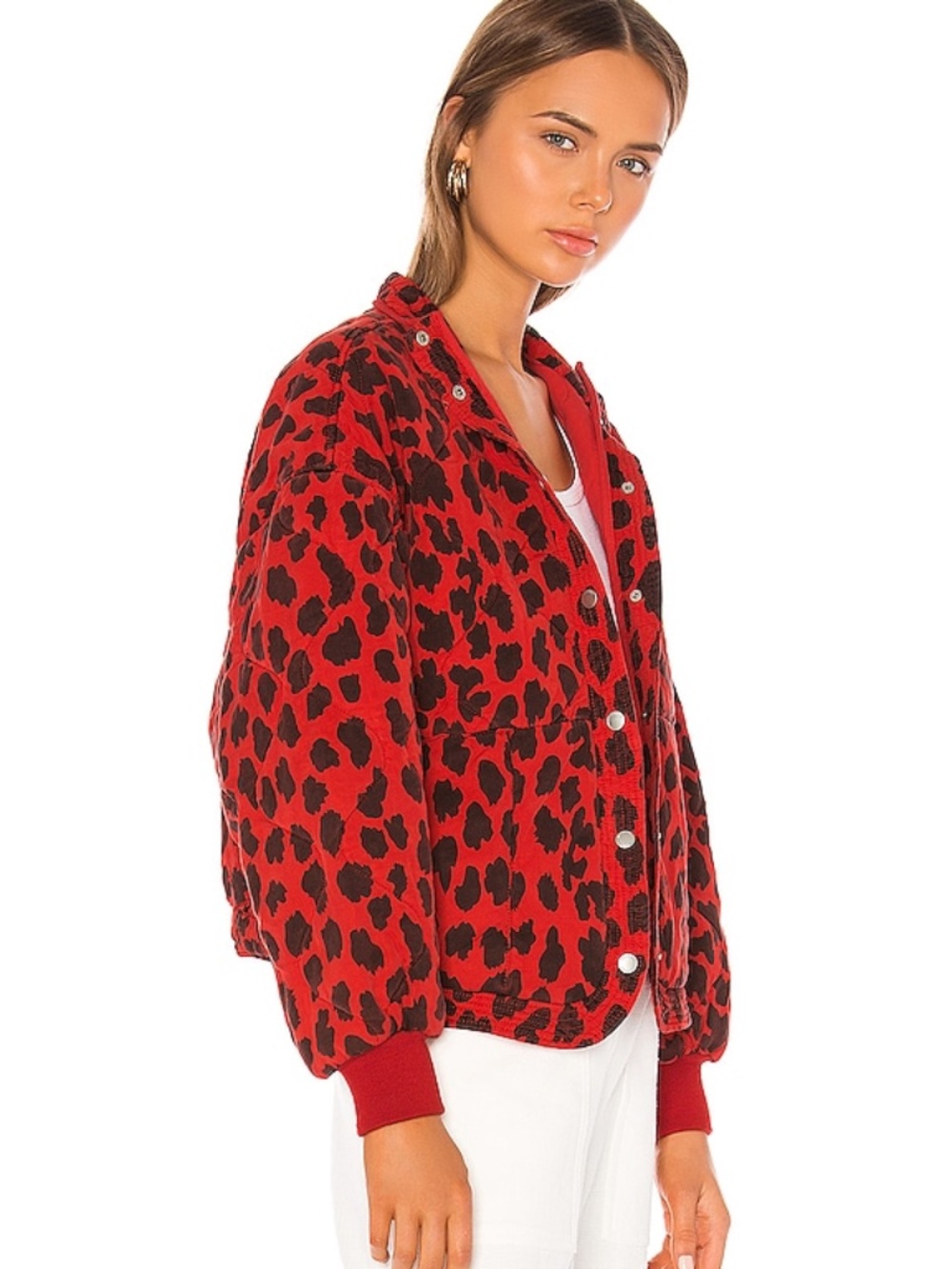 Blank NYC Red and Black Leopard-Print Bomber Jacket